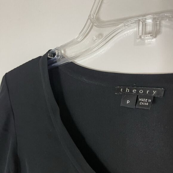 THEORY black long sleeve drawstring hem silk blouse top size XS - Picture 4 of 6